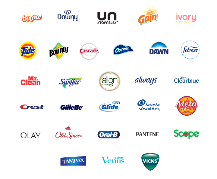 Participating P&G Brands Infographic. Full text transcript available below.